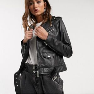 Barney’s Original boxy bucket belt leather jacket in black